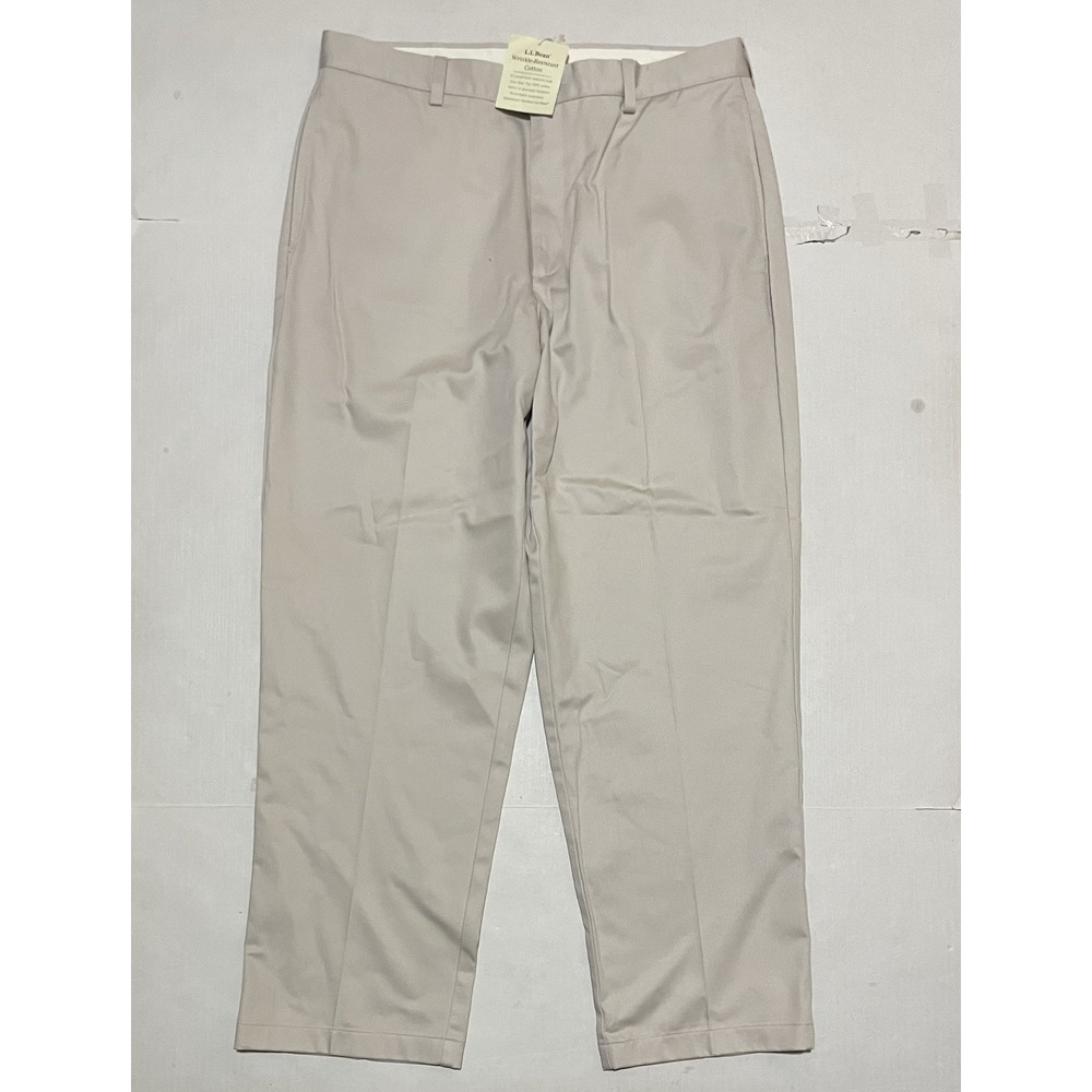 NWT L.L.Bean Mens Wrinkle Resistant Cotton Pleated Pants Beige Khaki 36 X 30